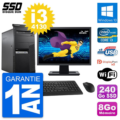 PC Tour Lenovo M83 Ecran 22" Intel i3-4130 RAM 8Go SSD 240Go Windows 10 Wifi · Occasion