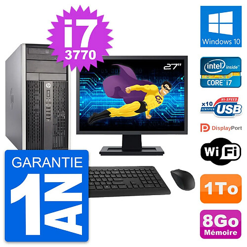 PC Tour HP Pro 6300 CMT Ecran 27" i7-3770 RAM 8Go Disque Dur 1To Windows 10 Wifi · Occasion