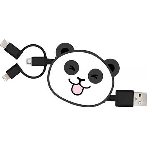 YELLO KOKO Câble 3 en 1 Suzy USB A/micro USB & USB C & Lightning 1m Panda Blanc