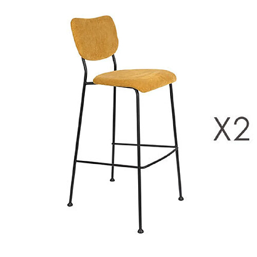 Mes Lot de 2 tabourets de bar en tissu ocre - BENSON