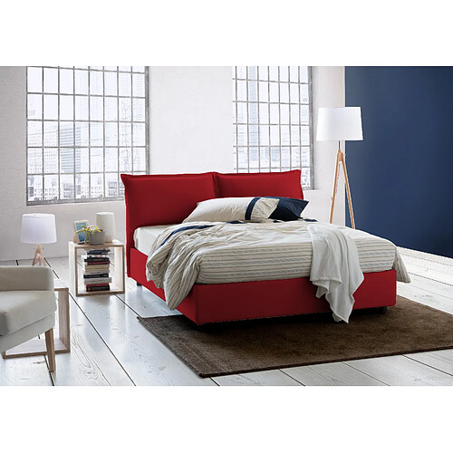 Autrement Talamo Italia Veronica lit double avec conteneur, Made in Italy, en tissu amovible, 160x190 cm, avec ouverture frontale, Rouge.