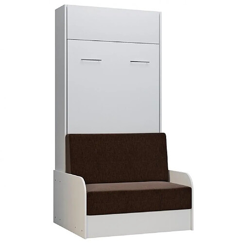 Inside 75 Armoire lit escamotable DYNAMO SOFA canapé accoudoirs blanc tissu marron 90*200 cm