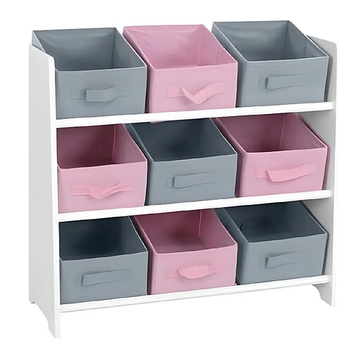 Meuble Rangement Chambre Enfant Blanche Avec 9 Paniers Rose Et Gris 63X30XH59,5cm+Judy Wild