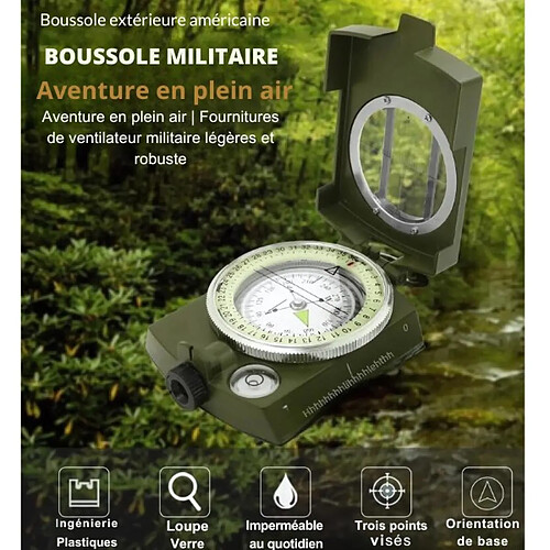 HD4K Boussole verte militaire multifonctionnelle, haute précision, style américain, extérieur, veilleuse, K4074, connaissance à chaud