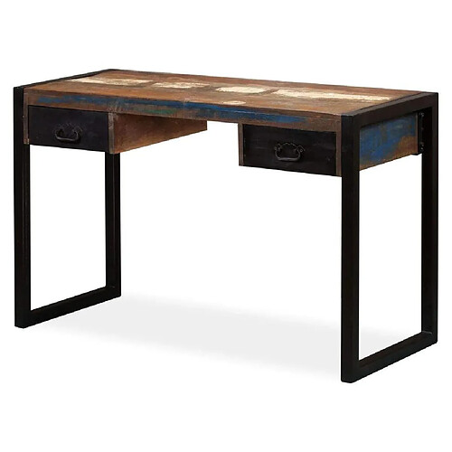 Helloshop26 Bureau table meuble travail informatique avec 2 tiroirs bois de récupération massif 120 cm 0502062