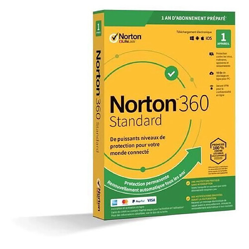 Logiciel Norton 360 standard 10go FR 1 utilisateur 1 appareil - 12 Mo STD RET ENR MM