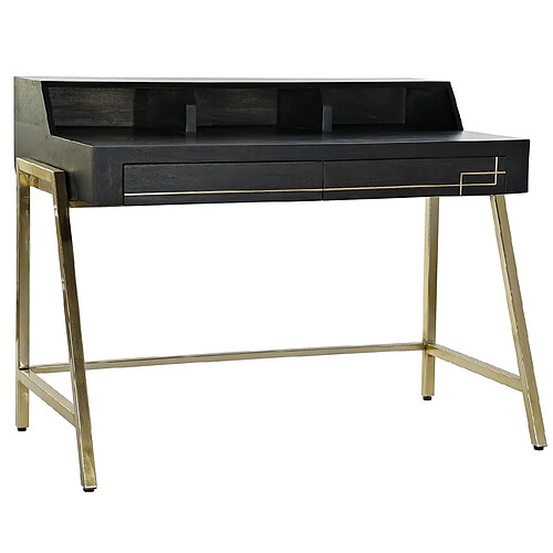 Pegane Bureau en bois de manguier noir et métal coloris doré - Longueur 125 x Hauteur 93.5 x Profondeur 74 cm