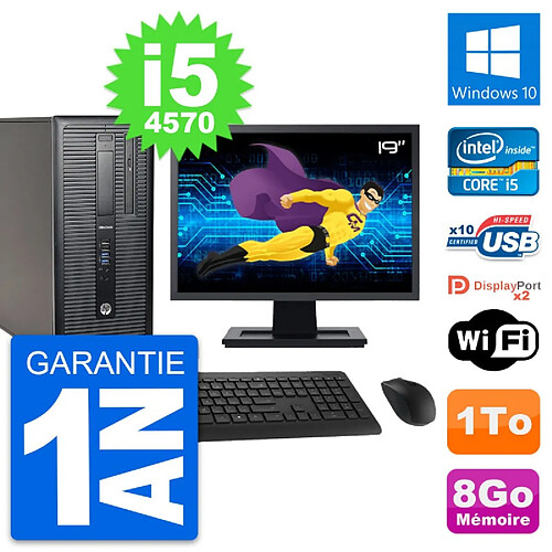 PC Tour HP EliteDesk 800 G1 Ecran 19" i5-4570 RAM 8Go Disque 1To Windows 10 Wifi · Occasion