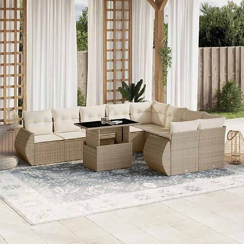 vidaXL Salon de jardin avec coussins 10 pcs beige résine tressée