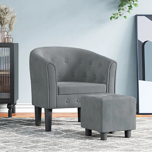 vidaXL Fauteuil avec repose-pied gris foncé velours