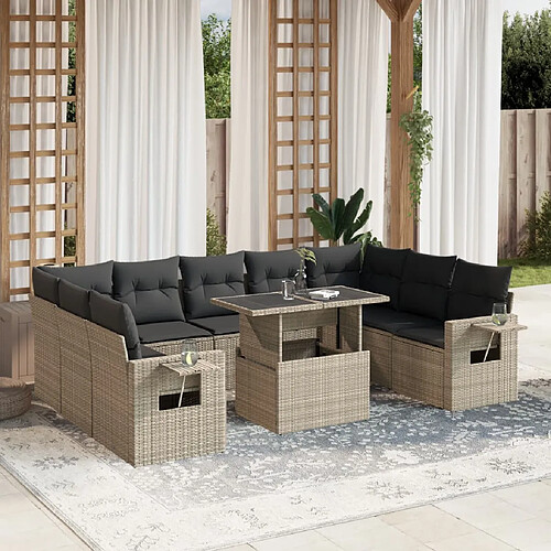 vidaXL Salon de jardin avec coussins 10 pcs gris clair résine tressée