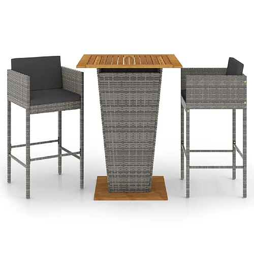 Maison Chic Ensemble de bar de jardin 3 pcs et coussins,Table + chaises + coussins de jardin Résine tressée Gris -GKD524486