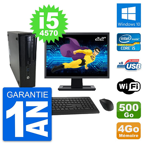 PC HP 400 G1 SFF Ecran 22" Intel i5-4570 RAM 4Go Disque 500Go Windows 10 Wifi · Occasion