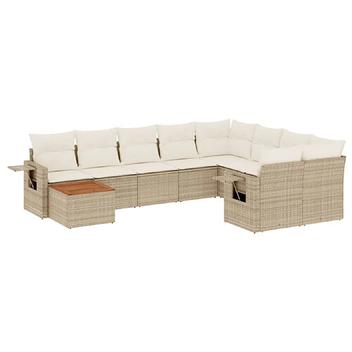 Maison Chic Salon de jardin avec coussins 10 pcs, Ensemble Tables et chaises de jardin, beige résine tressée -GKD885906