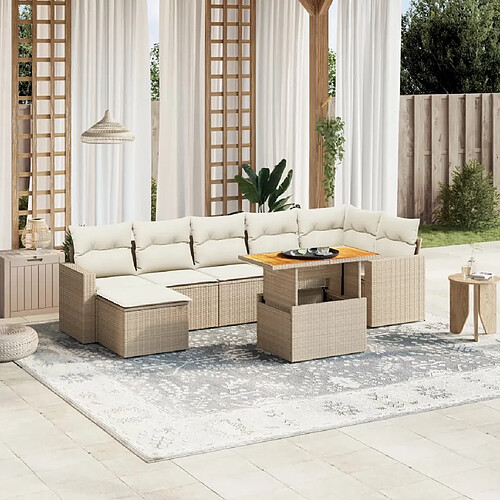 vidaXL Salon de jardin avec coussins 8 pcs beige résine tressée