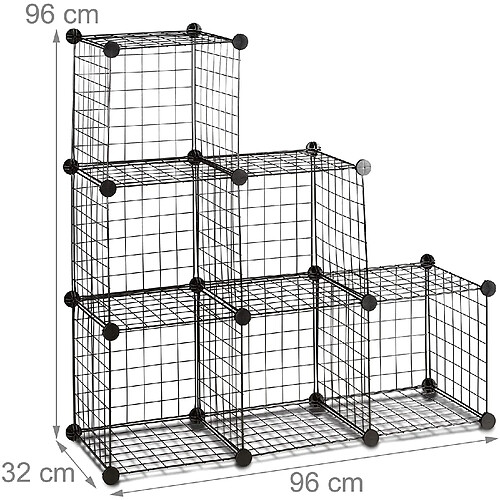 Helloshop26 Système d'étagère 6 compartiments grille 30 x 30 cm noir 13_0002579