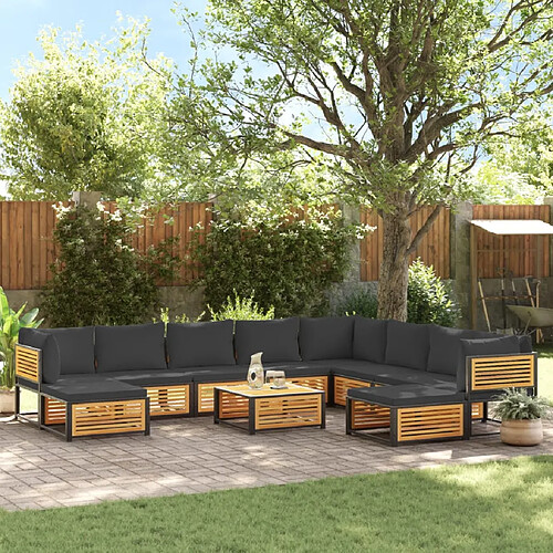 vidaXL Salon de jardin avec coussins 11 pcs bois massif d'acacia