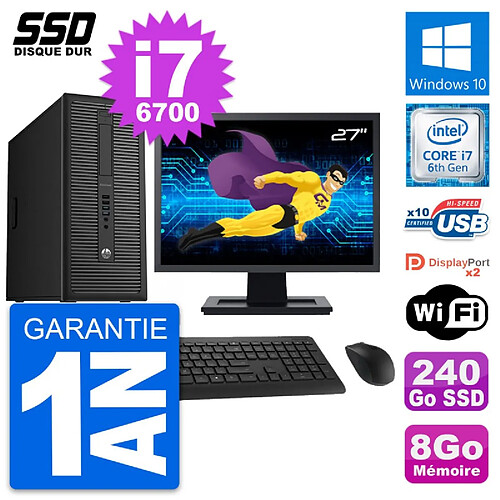 PC Tour HP EliteDesk 800 G2 Ecran 27" i7-6700 RAM 8Go SSD 240Go Windows 10 Wifi · Occasion