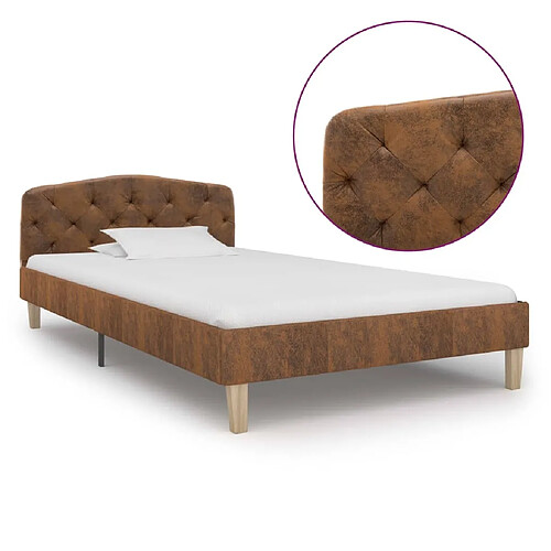 Maison Chic Lit adulte - Lit simple Cadre de lit,Structure du lit Contemporain Marron Similicuir daim 90 x 200 cm -MN55088