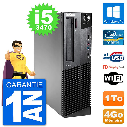 PC Lenovo M92p SFF Intel i5-3470 RAM 4Go Disque Dur 1To Windows 10 Wifi · Occasion