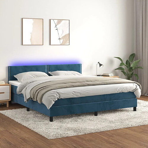 Sommier à lattes LED,Cadre à lattes de lit avec matelas pour Adulte Bleu foncé 160x200 cm -MN15335