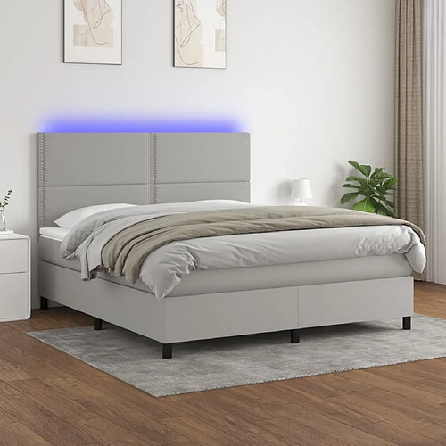 vidaXL Sommier à lattes de lit et matelas et LED Gris clair 180x200 cm