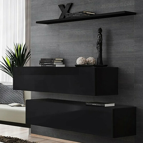 Paris Prix Lot de 2 Bancs Muraux & Étagère Switch SBII 130cm Noir