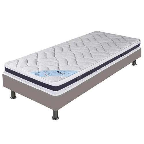 Ebac Matelas + sommier tapissier 80x190 Mousse - Melior - Soutien ferme - Simili taupe