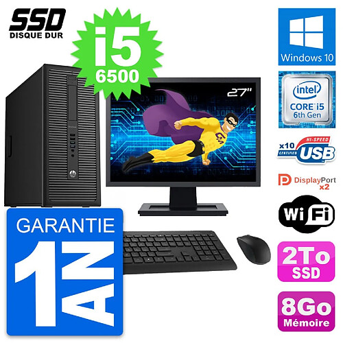 PC Tour HP EliteDesk 800 G2 Ecran 27" i5-6500 RAM 8Go SSD 2To Windows 10 Wifi · Occasion