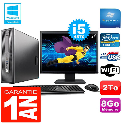 PC HP EliteDesk 800 G1 SFF Core I5-4570 8Go Disque 2 To Wifi W7 Ecran 27" · Occasion