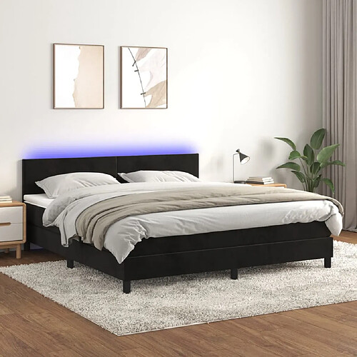 vidaXL Sommier à lattes de lit avec matelas LED Noir 160x200cm Velours