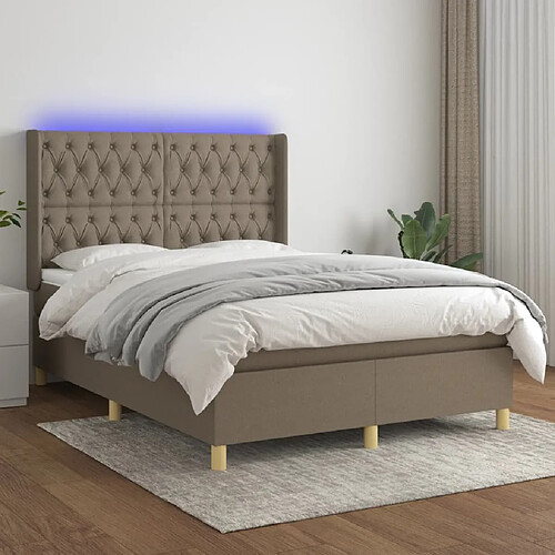 Sommier à lattes,Cadre à lattes de lit pour Adulte matelas et LED Taupe 140x190 cm Tissu -MN15810