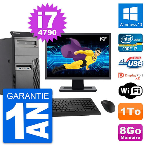 PC Tour Lenovo M83 Ecran 19" Core i7-4790 RAM 8Go Disque Dur 1To Windows 10 Wifi · Occasion