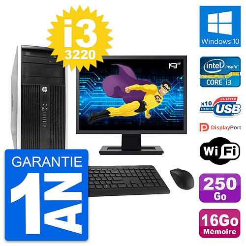 PC Tour HP Pro 6300 CMT Ecran 19" i3-3220 RAM 16Go Disque 250Go Windows 10 Wifi · Occasion