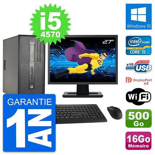 PC Tour HP 600 G1 Ecran 27" Intel i5-4570 RAM 16Go Disque 500Go Windows 10 Wifi · Occasion