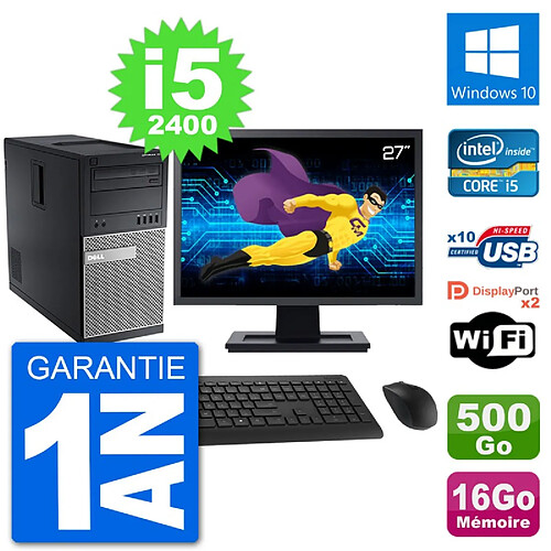 PC Tour Dell 7010 Ecran 27" Intel i5-2400 RAM 16Go Disque 500Go Windows 10 Wifi · Occasion