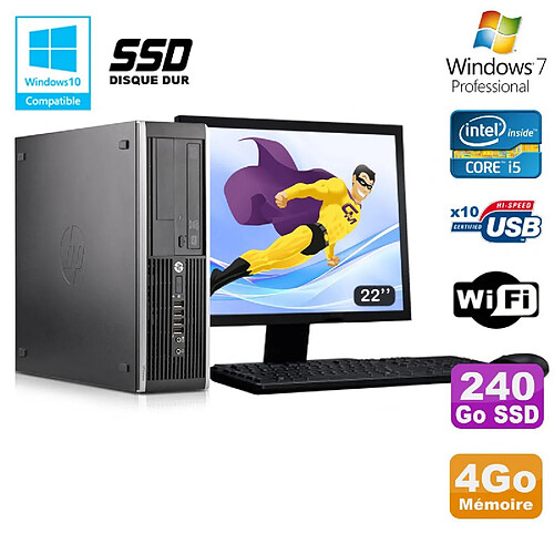 Lot PC HP Elite 8300 SFF I5-3470 3.2GHz 4Go 240Go SSD Graveur Wifi W7 + Ecran 22 · Occasion