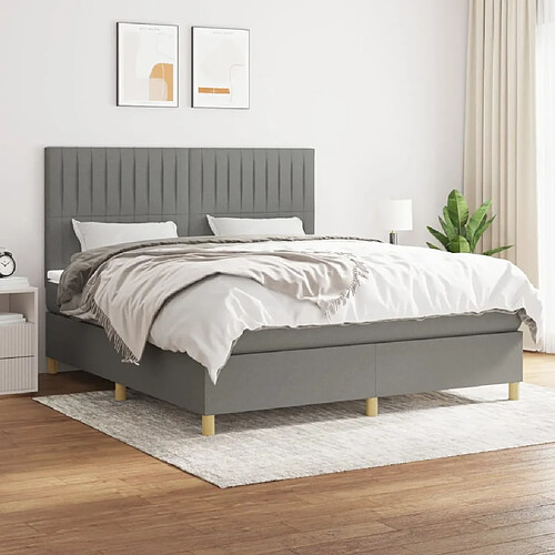 vidaXL Sommier à lattes de lit avec matelas Gris foncé 160x200cm Tissu