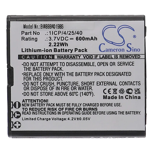 vhbw Batterie remplacement pour Bea-fon 1ICP/4/25/40 pour smartphone senior (600mAh, 3,7V, Li-ion)