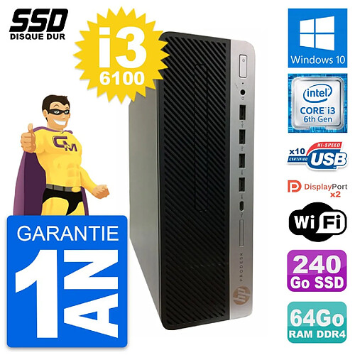 PC HP ProDesk 600 G3 SFF Intel Core i3-6100 RAM 64Go SSD 240Go Windows 10 Wifi · Occasion