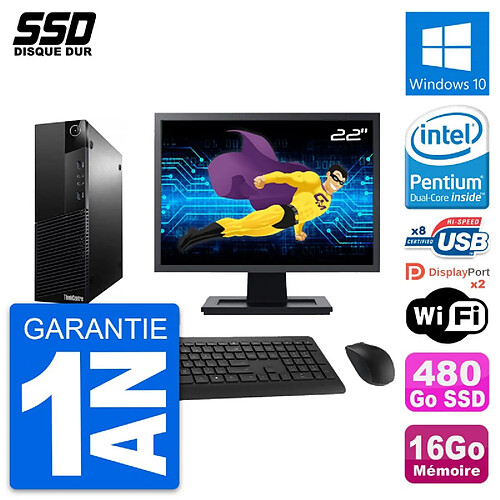 PC Lenovo M83 SFF Ecran 22" Intel G3220 RAM 16Go SSD 480Go Windows 10 Wifi · Occasion