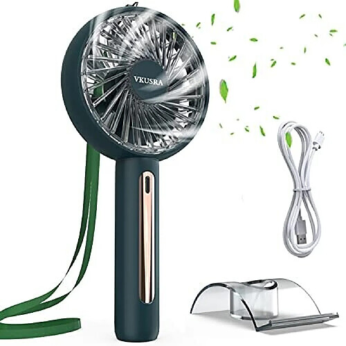 Mini Ventilateur Portatif, Ventilateur Portatif Rechargeable VKUSRA avec 4 Vitesses et Batterie Intégrée de 2000 mAh, ventilateurs de Bureau de Refroidissement USB avec Support de Téléphone Portable et Réglage