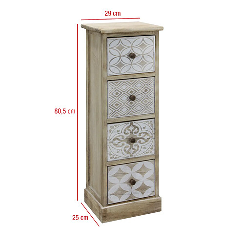 Mobili Rebecca Commode Bois Étroit Bois Blanc Beige Shabby 80,5x29x25