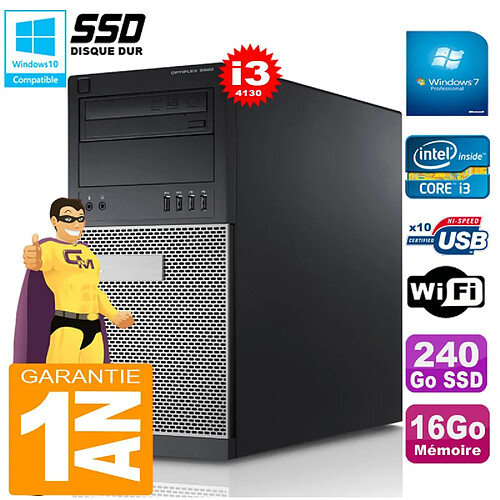 PC Tour DELL 9020 Core I3-4130 Ram 16Go Disque 240 Go SSD Graveur DVD Wifi W7 · Occasion