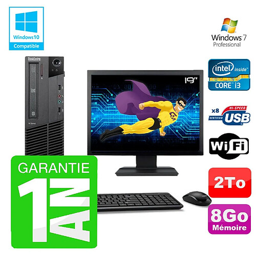 PC Lenovo M91p SFF Intel I3-2120 8Go Disque 2To Graveur Wifi W7 Ecran 19" · Occasion