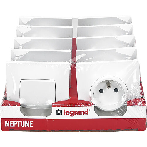 Legrand Lot 2 interrupteurs ou va-et-vient + 10 prises de courant Neptune - blanc