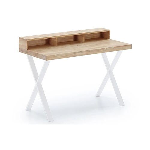 Pegane Table de bureau en bois coloris chêne nordique / blanc -Longueur 120 x profondeur 60 x hauteur 77 - 88 cm