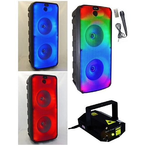 ENCEINTE SONO PORTABLE PARTY BLUETOOTH 800W MOBILE USB TWS LED RGB MSD TELECOMMANDE +MICRO Radio Fm + laser Multi points Rouge vert