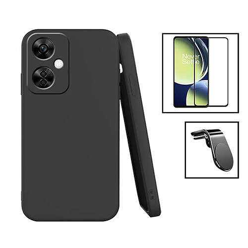 PHONECARE Kit Film Verre Trempé 5D Full Cover + Coque Silicone Liquide + Support L Voiture pour OnePlus Nord CE 3 Lite - Noir