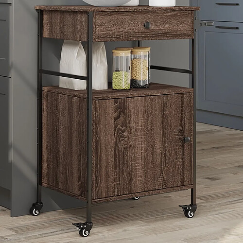 Maison Chic Desserte de cuisine | Chariot de cuisine | Meuble de rangement roulant chêne marron 56x43x89,5 cm bois d'ingénierie -GKD80341